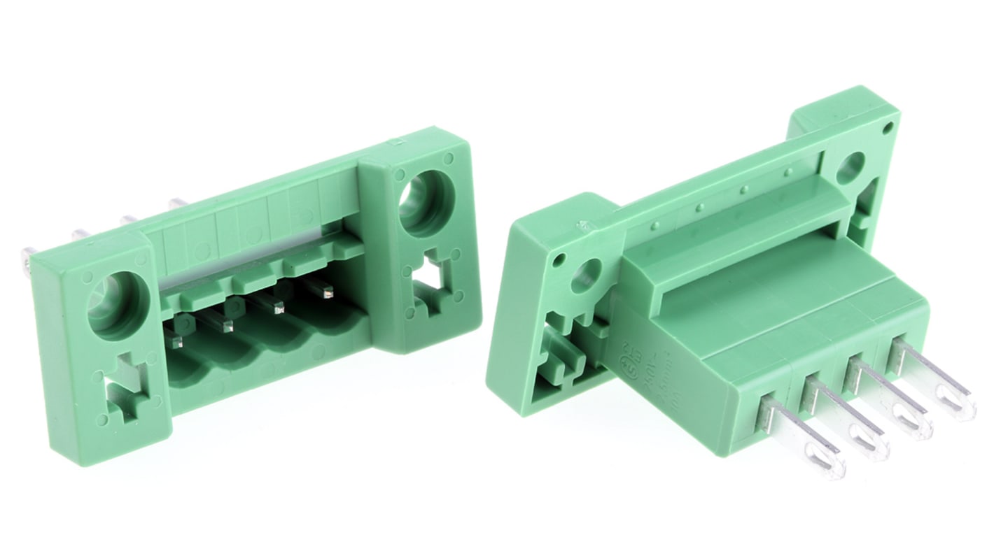 Phoenix Contact 5.08mm Pitch 4 Way Pluggable Terminal Block, Feed Through Header, Panel Mount, Solder/Slip on