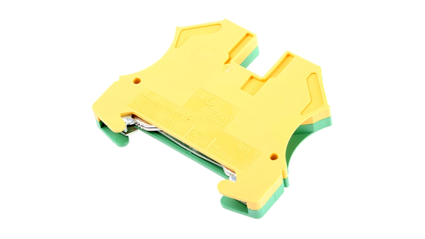 Weidmüller WPE Series Green/Yellow DIN Rail Terminal Block, 0.5 → 10mm², Single-Level, Screw Termination, ATEX