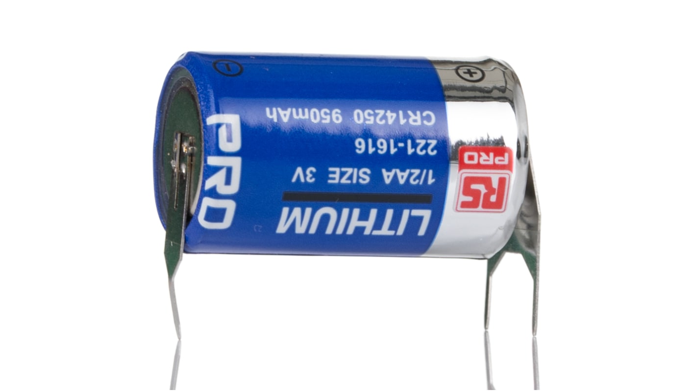 RS PRO 1/2 AA Batterie, 3V / 950mAh LiMnO2, Lötanschluss 14.5 x 25mm