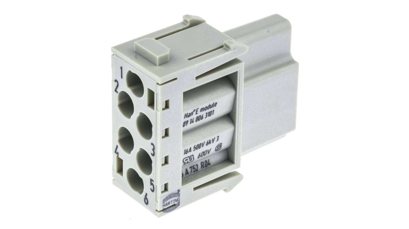 Conector de alimentación de altas prestaciones Harting 09140063101, Hembra, Serie Han-Modular, 6 contactos, Han E