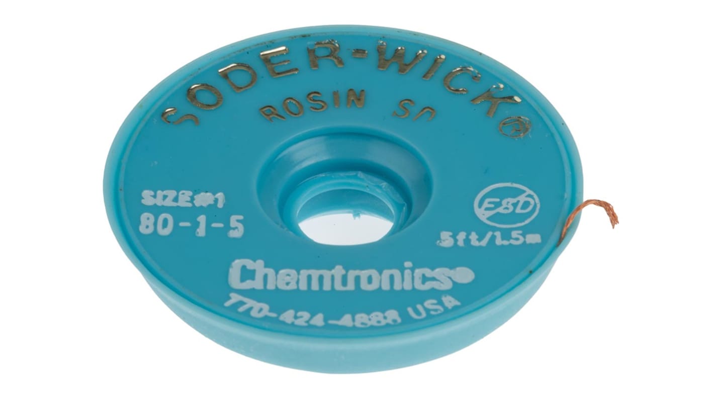 thumbnail image 2 of Chemtronics 80-3-5-Braid Desoldering Wick – Rosin SD, 5ft, 2-Pack, Original 2 of 6