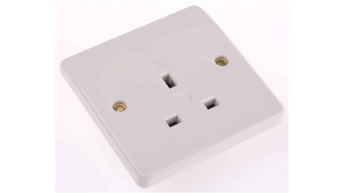 MK Electric White 1 Gang Plug Socket, 13A, Type G - British, Indoor Use