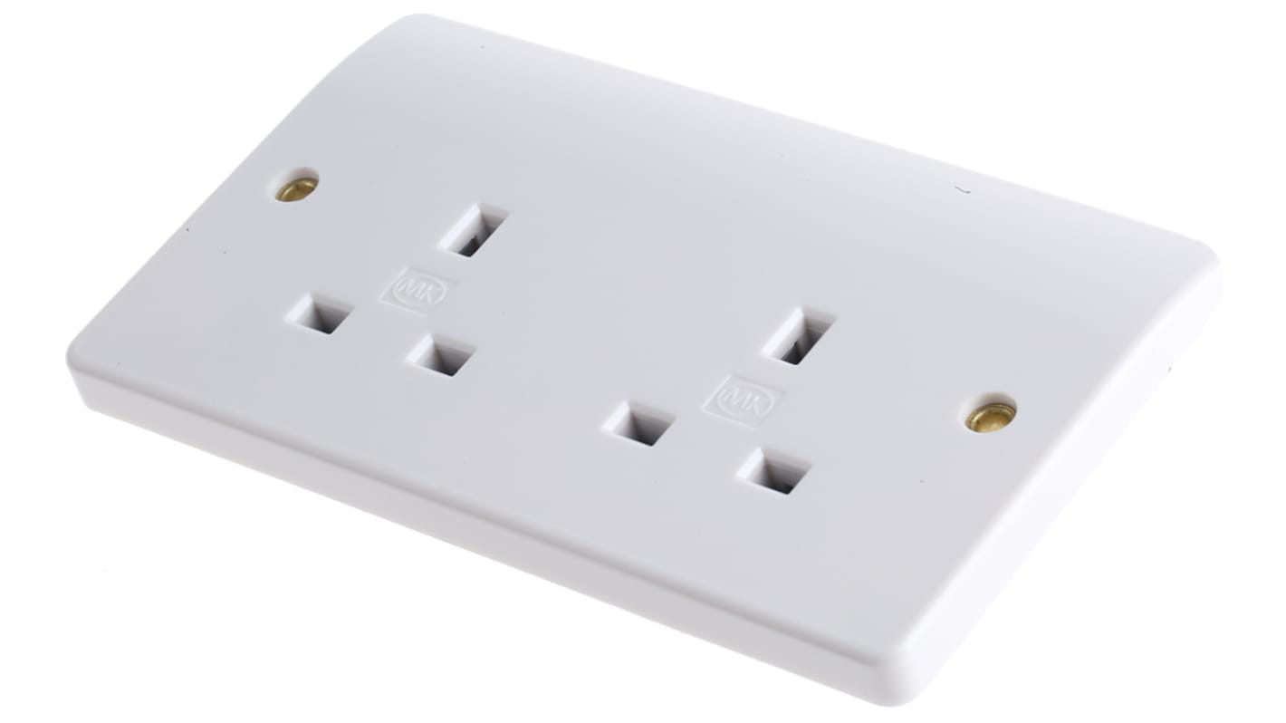 Presa elettrica, MK Electric K781 WHI, 13A, 2 moduli, IP2XD, presa Tipo G - inglese, Bianco In interni, Montaggio a