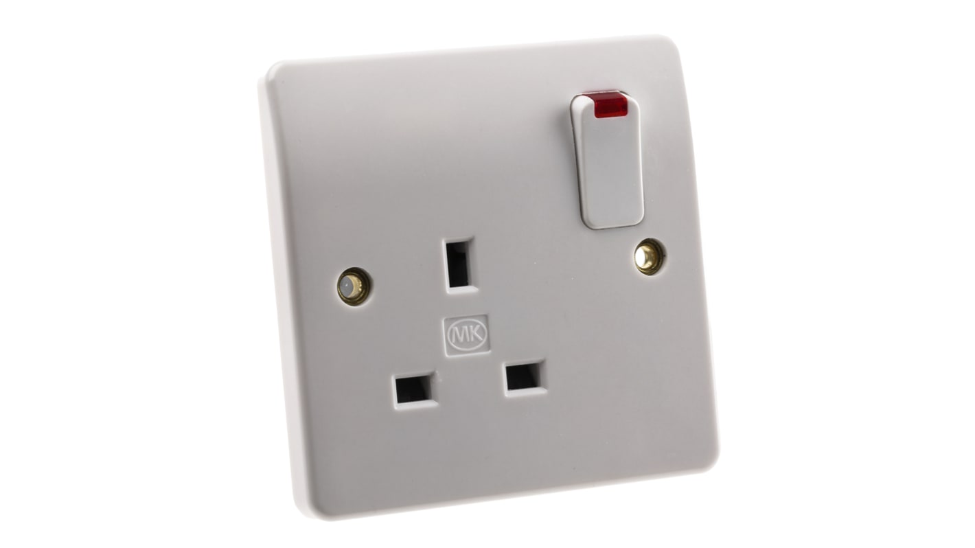 MK Electric White 1 Gang Plug Socket, 2 Poles, 13A, Type G - British, Indoor Use