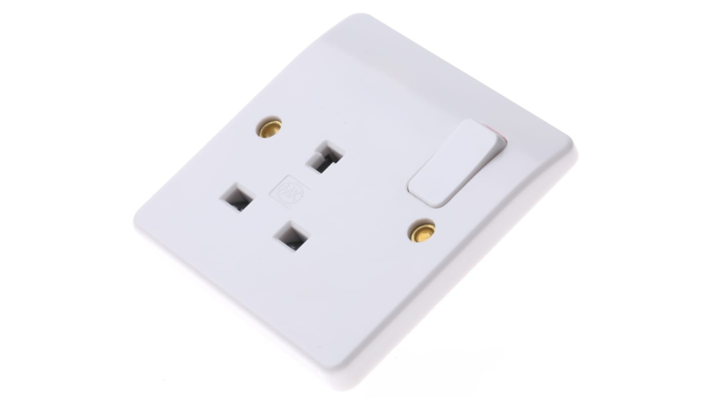 MK Electric White 1 Gang Plug Socket, 2 Poles, 13A, Indoor Use