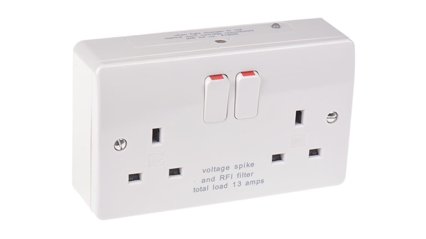 Toma eléctrica MK Electric, Blanco, 2 Módulos, con interruptor Interior, 13A, IP2XD 230 V