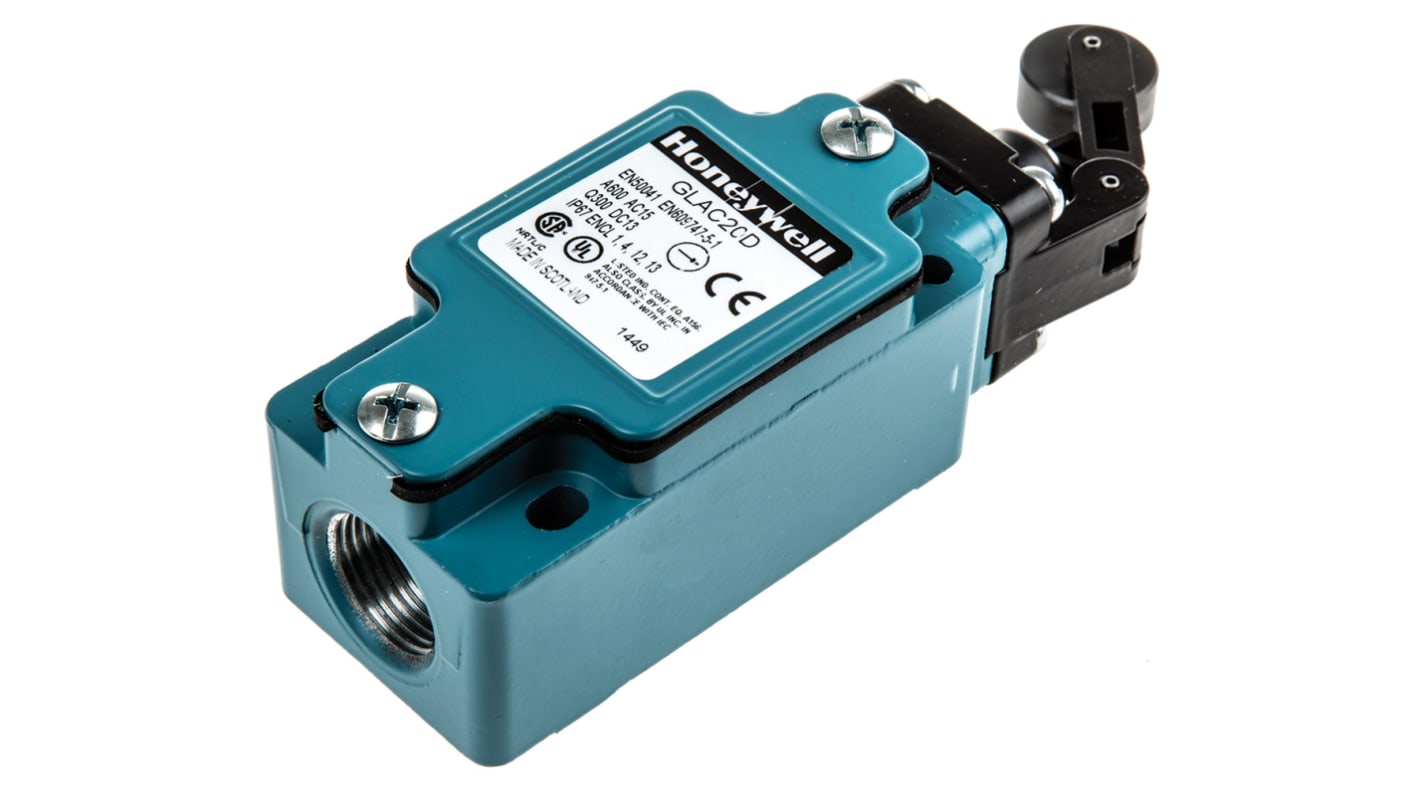 Honeywell GLA Series Roller Lever Limit Switch, 2NO/2NC, IP67, DPDT, Die Cast Zinc Housing, 600V ac Max, 6A Max