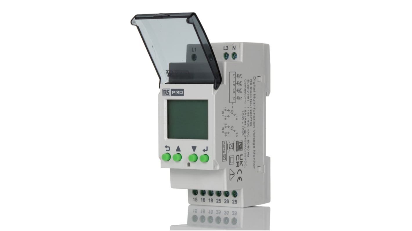 RS PRO Voltage Monitoring Relay, 3 Phase, DPDT, DIN Rail