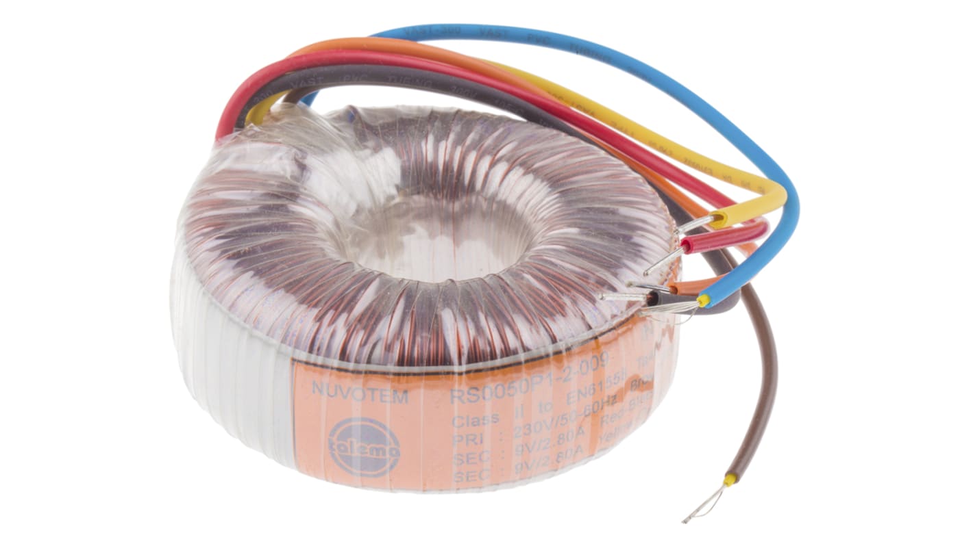 Nuvotem Talema 230V ac, 2 x 9V ac Toroidal Transformer, 50VA 2 Output