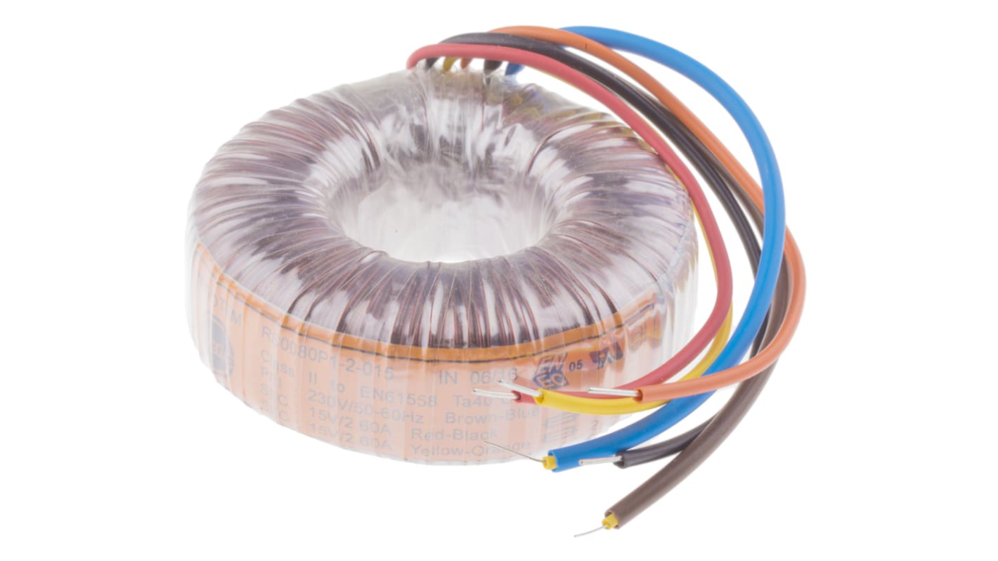 Nuvotem Talema 230V ac, 2 x 15V ac Toroidal Transformer, 80VA 2 Output