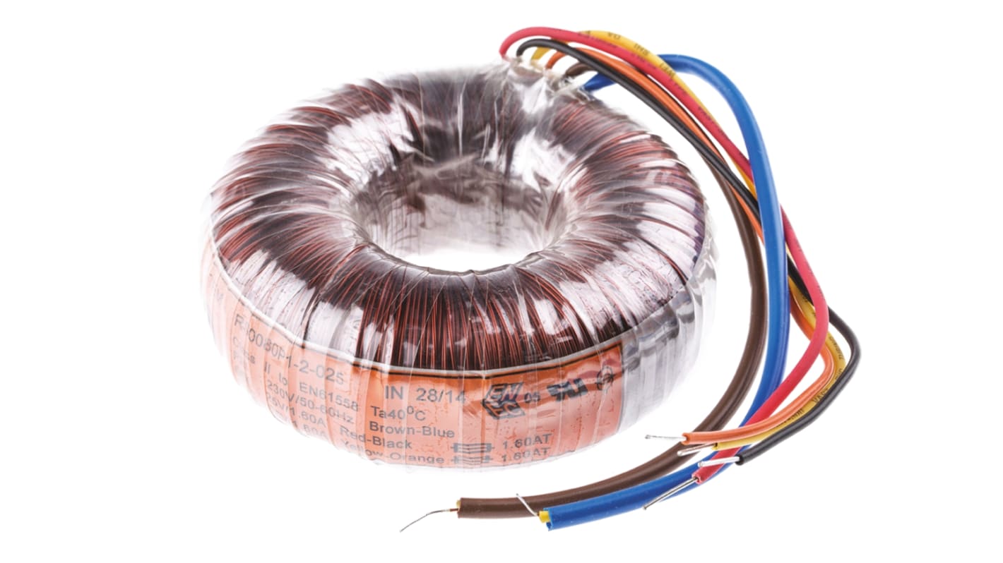 Nuvotem Talema 230V ac, 2 x 25V ac Toroidal Transformer, 80VA 2 Output