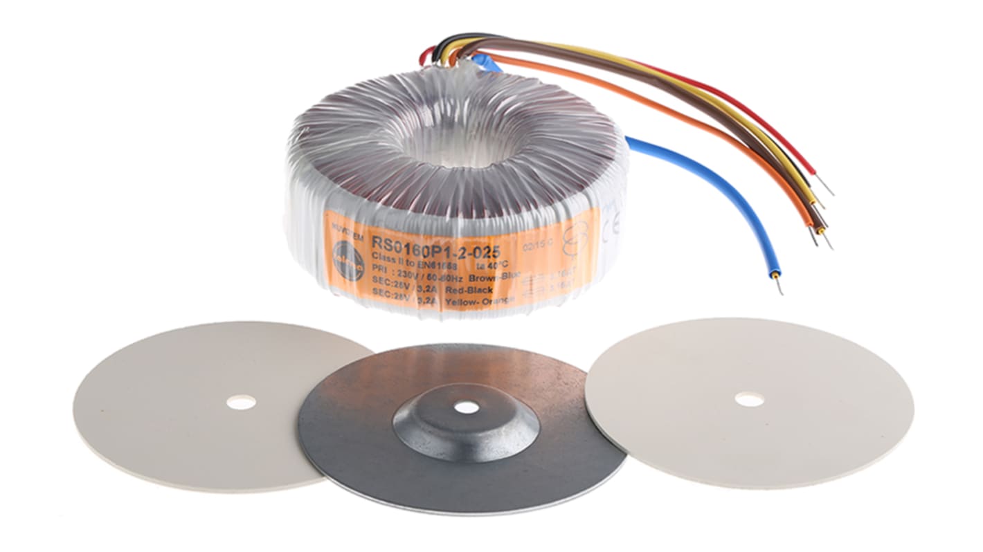 Transformador toroidal Nuvotem Talema, 0160P1-2-025, Tensión 2 x 25V ac, Potencia 160VA, 2 salidas