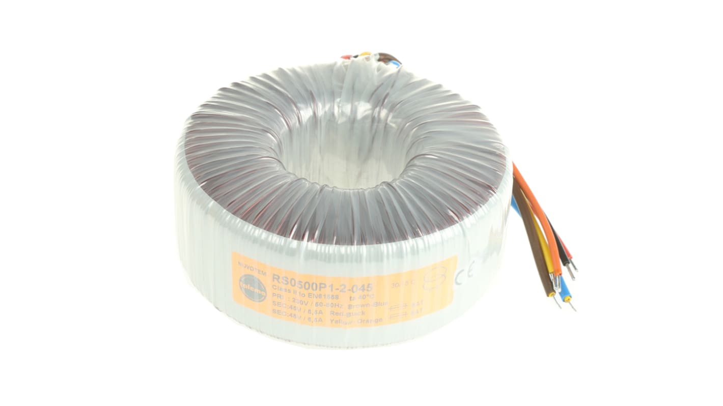 Transformador toroidal Nuvotem Talema, 0500P1-2-045, Tensión 2 x 45V ac, Potencia 500VA, 2 salidas