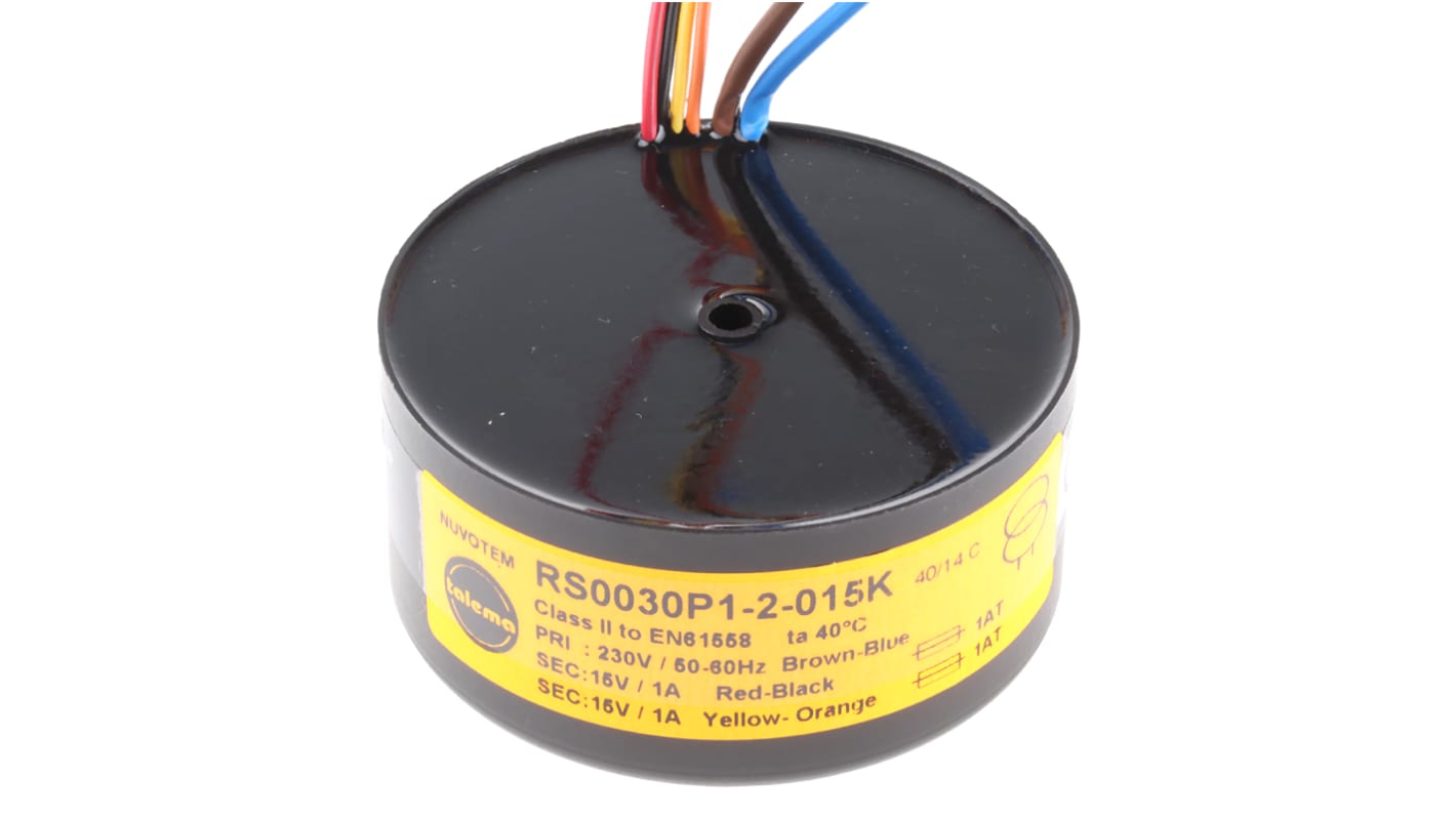 Nuvotem Talema 230V ac, 2 x 15V ac Toroidal Transformer, 30VA 2 Output