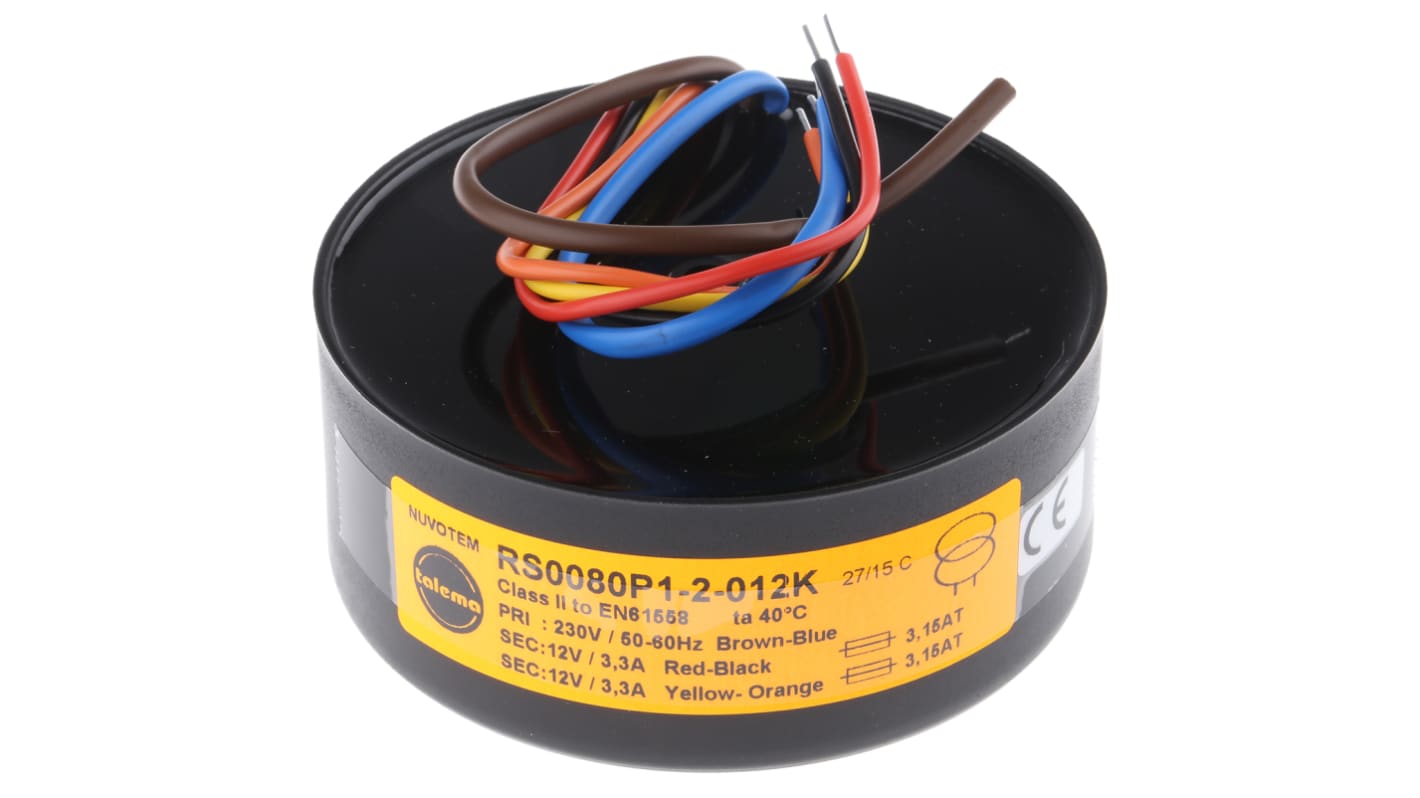 Nuvotem Talema 230V ac, 2 x 12V ac Toroidal Transformer, 80VA 2 Output