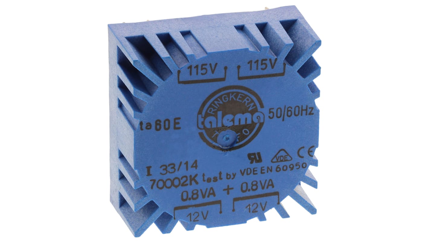 Nuvotem Talema トロイダルトランス,1次：115 V ac, 230 V ac,2次：2 x 12V ac,電力：1.6VA 70002K