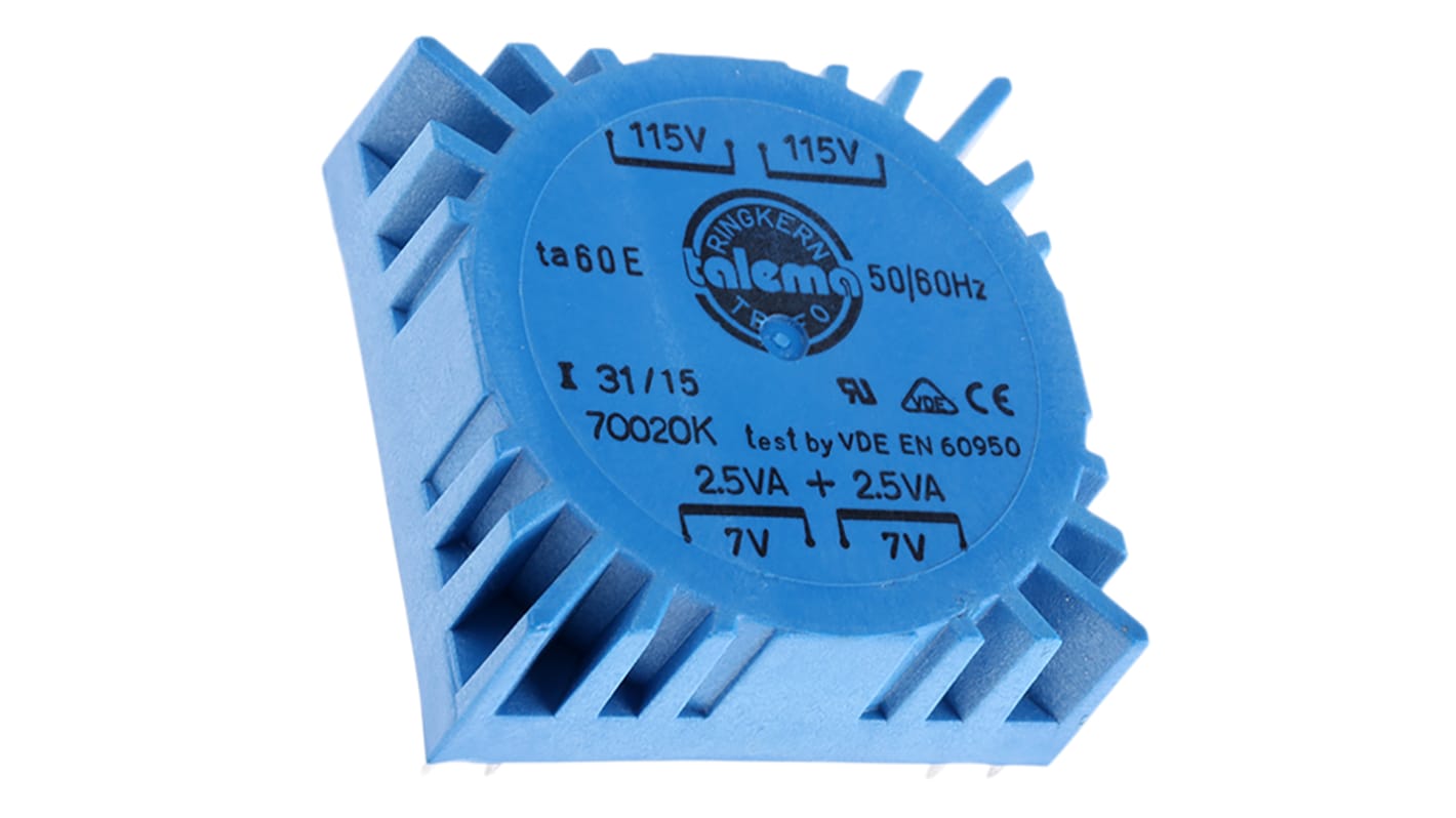 Nuvotem Talema 115 V ac, 230 V ac, 2 x 7V ac Toroidal Transformer, 5VA 2 Output