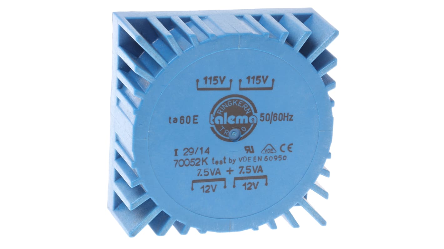 Nuvotem Talema 115 V ac, 230 V ac, 2 x 12V ac Toroidal Transformer, 15VA 2 Output