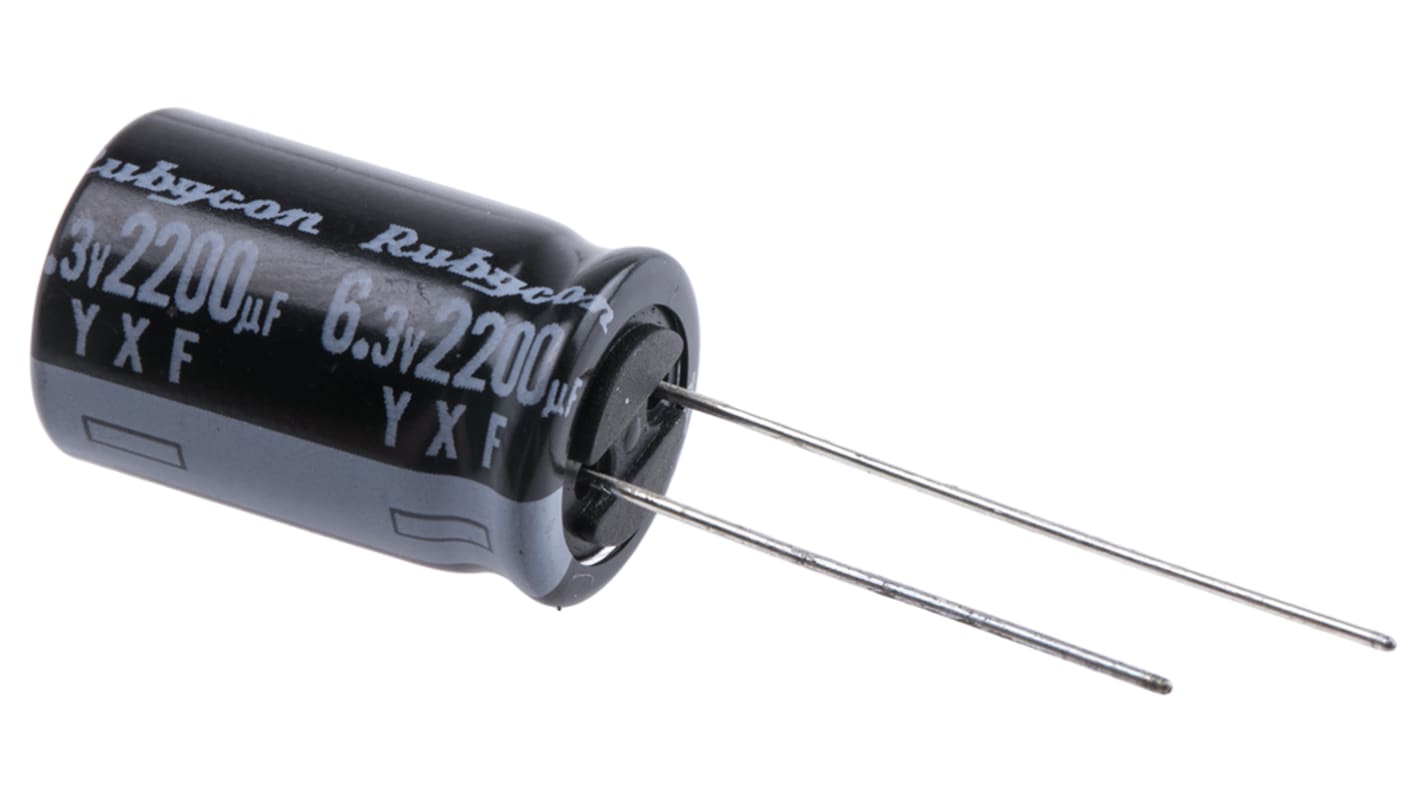 Rubycon 2200μF Electrolytic Aluminium Electrolytic Capacitor 6.3V dc, Through Hole - 6.3YXF2200M12.5X20