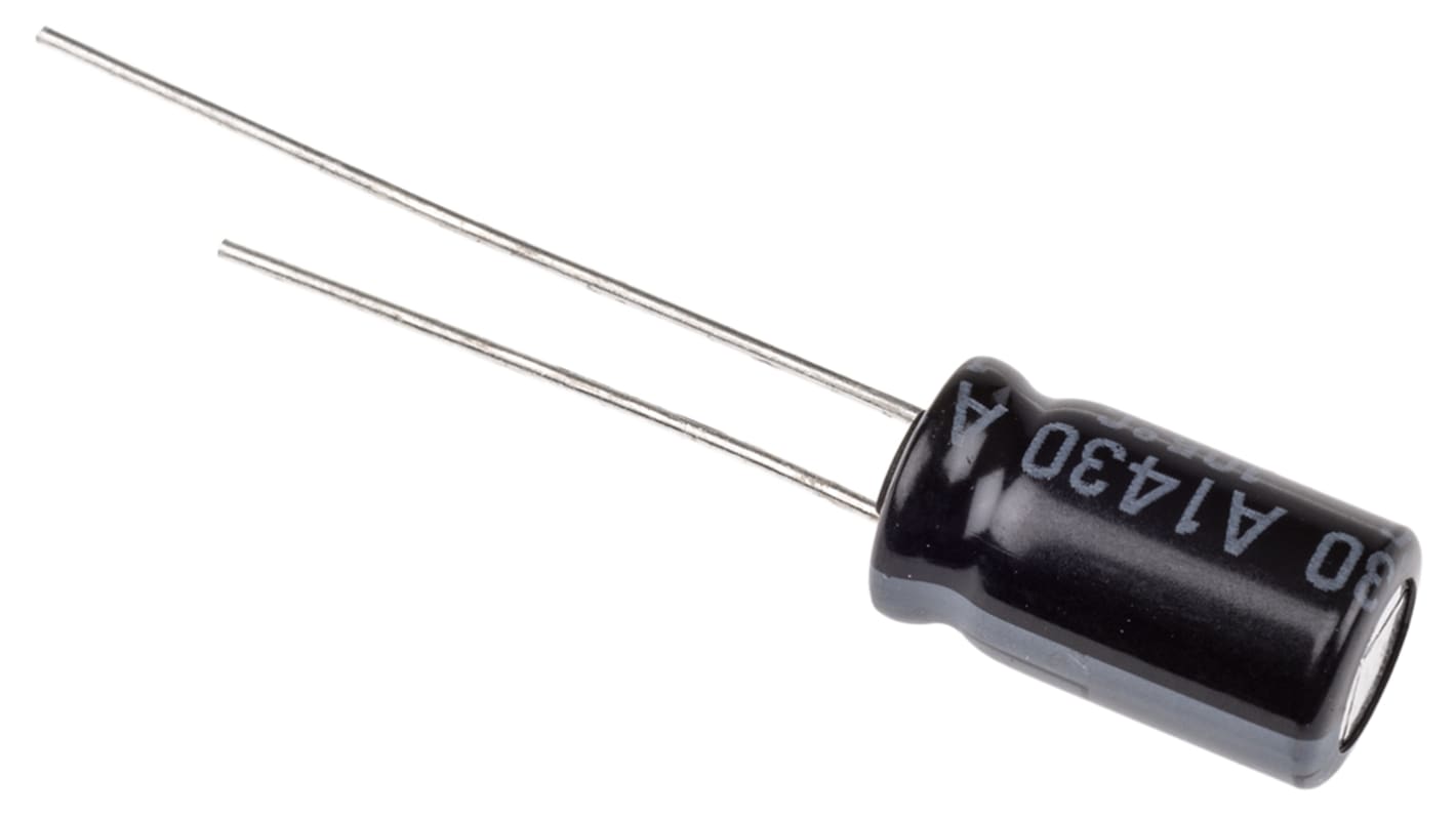 Condensador electrolítico Rubycon serie YXF, 47μF, ±20%, 35V dc, Radial, Orificio pasante, 6.3 (Dia.) x 11mm, paso 2.5mm