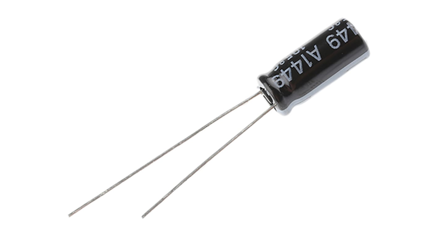 Condensador electrolítico Rubycon serie YXF, 4.7μF, ±20%, 50V dc, Radial, Orificio pasante, 5 (Dia.) x 11mm, paso 2mm