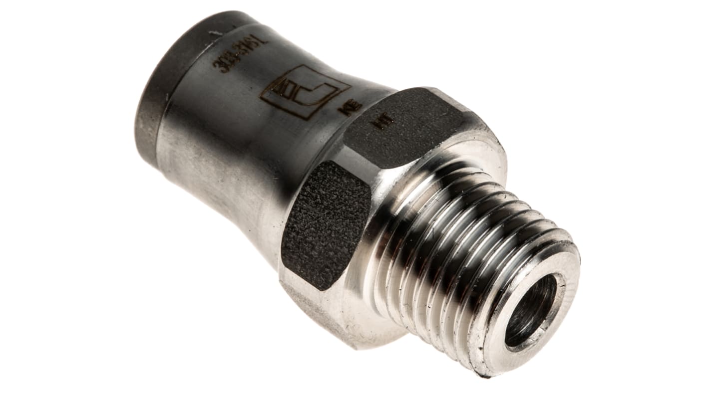 Legris LF3800 Series Straight Threaded Adaptor, R 1/4 Male to Push In 10 mm, Threaded-to-Tube Connection Style