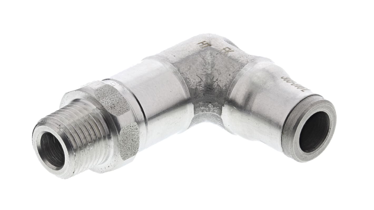 Legris LF3800 Series Elbow Threaded Adaptor, R 1/8 Male to Push In 6 mm, Threaded-to-Tube Connection Style