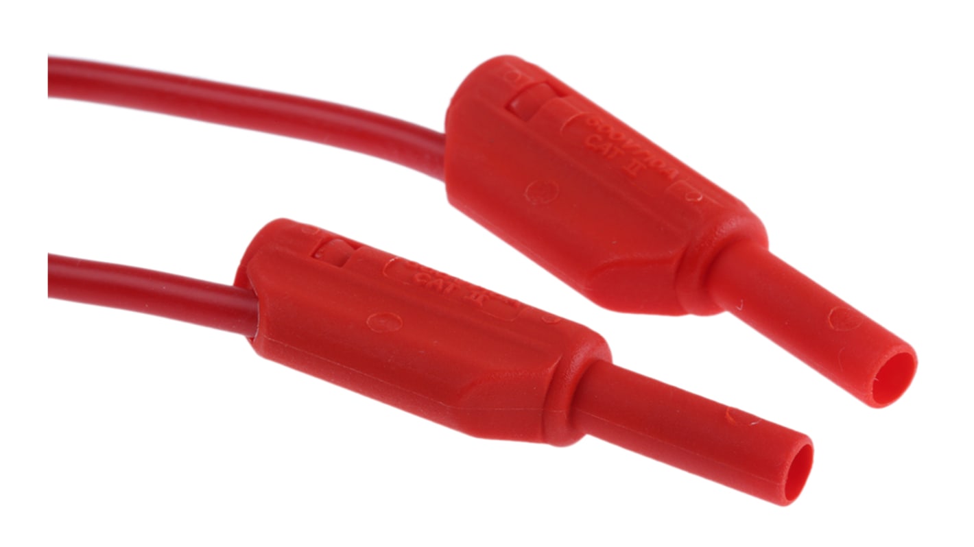 Staubli Messleitung 2 mm Stecker / Stecker, Rot Silikon-isoliert 1m, 600V / 10A CAT II 600V