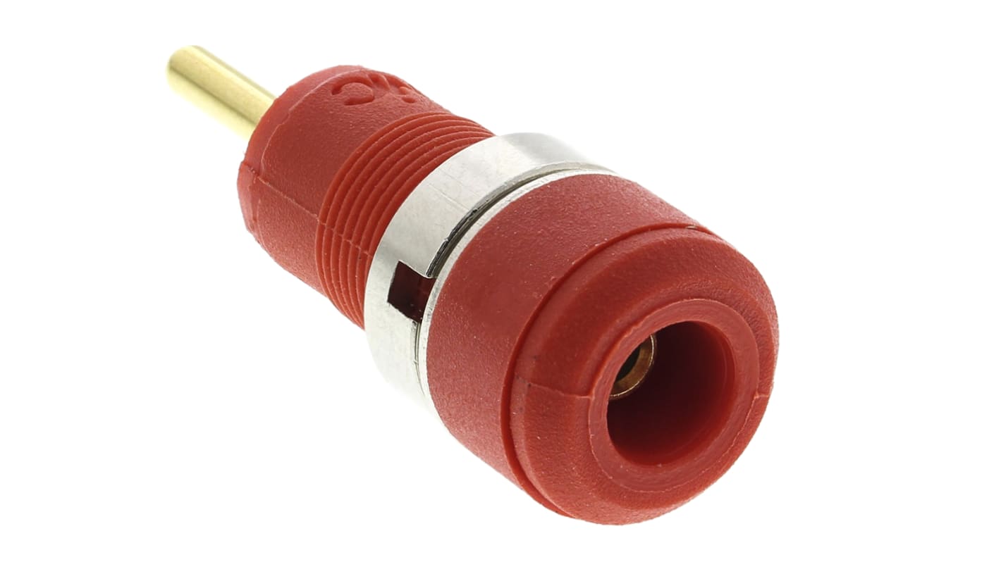 Conector banana hembra Hembra, 10A, 600V, Contacto Oro, Rojo