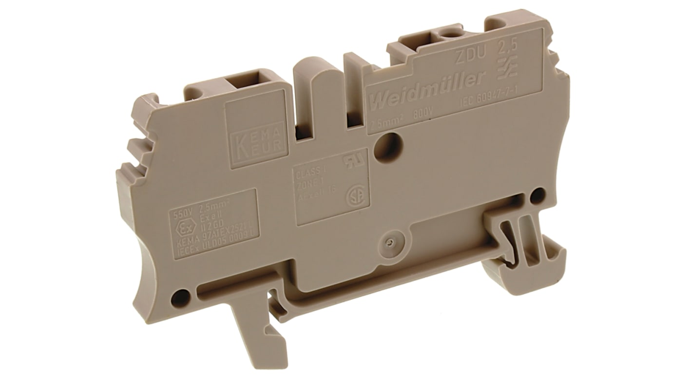 1608510000 Weidmuller ZDU Series Brown Feed Through Terminal Block, 2