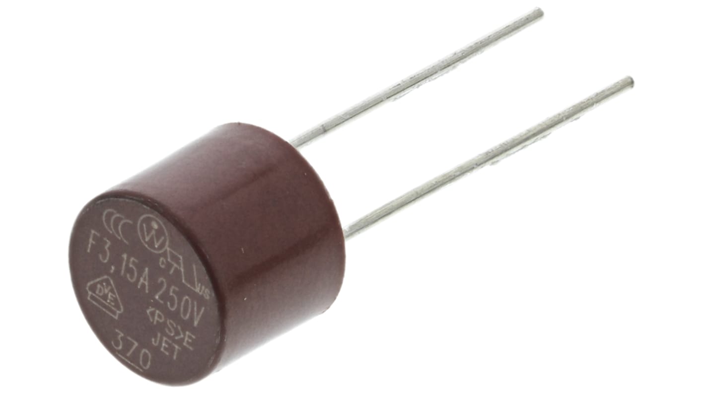 Wickmann Sicherung, nicht rückstellend 3.15A radial 250V ac Nylon F ø 8.5mm 8mm, Raster 5.08mm