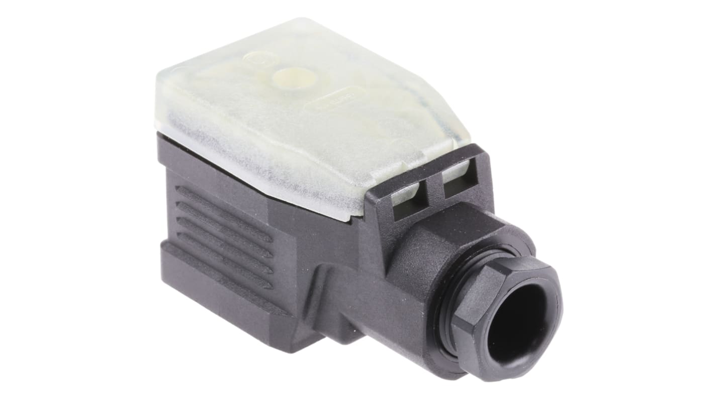 Conector de válvula DIN 43650 A Hirschmann GDME, hembra, 2P+E, 250 Vdc, 400 Vac, 16A, prensaestopas PG11, IP65, montaje