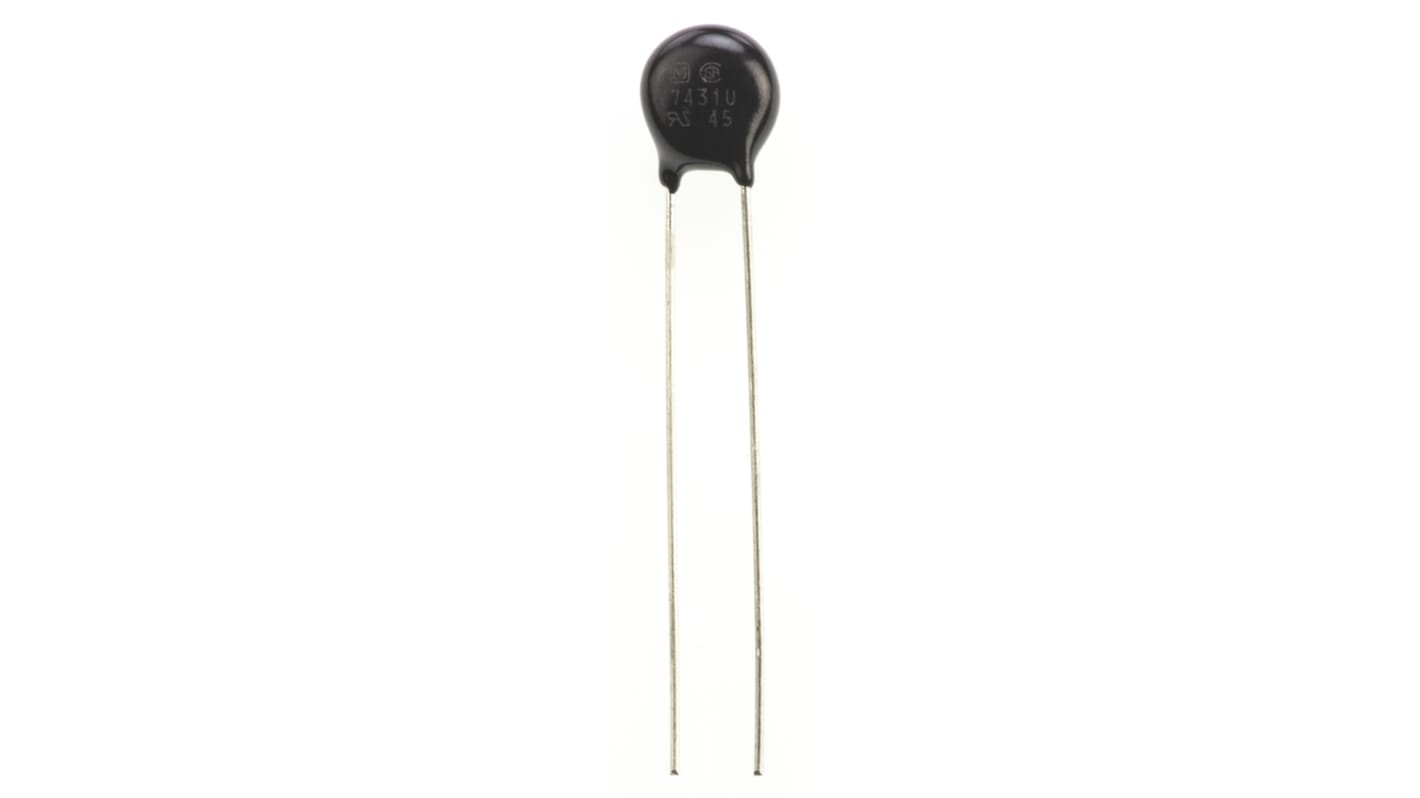 Varistor de óxido metálico Panasonic ZNR, tensión de ruptura 430V, 10A, 40J, 120pF, dim. 8.5 (Dia.) x 5.6mm, paso 5mm