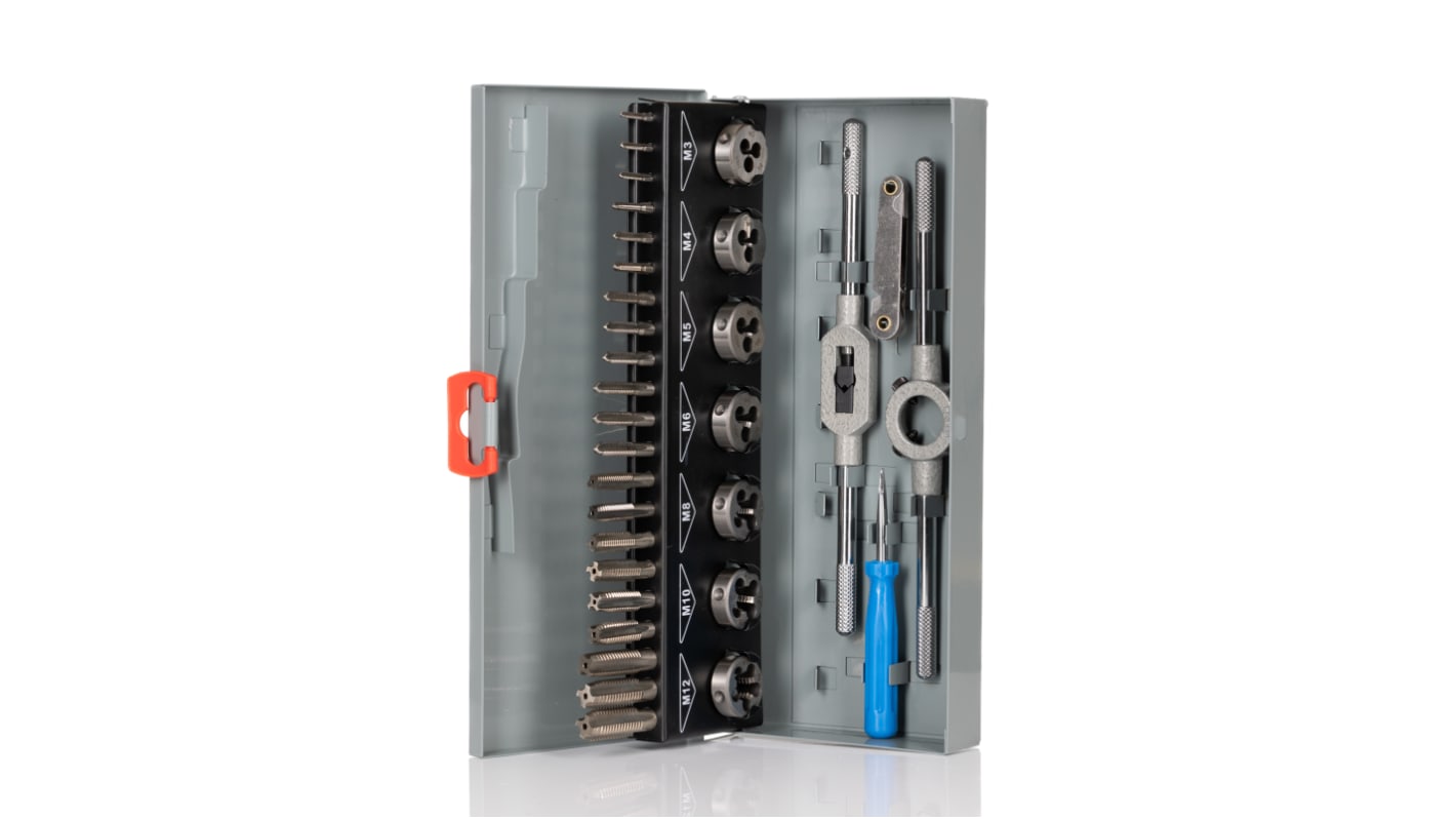 RS PRO 32-Piece HSS Tap & Die Set, M3 - M12 Taps, M3 - M12 Dies