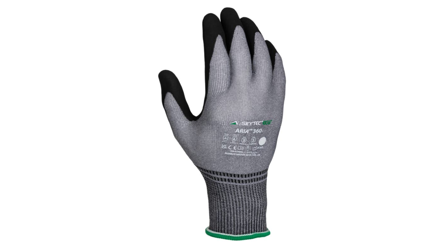 Guantes de trabajo Negro/gris Skytec serie Aria 360, talla 7, con recubrimiento de Nitrilo