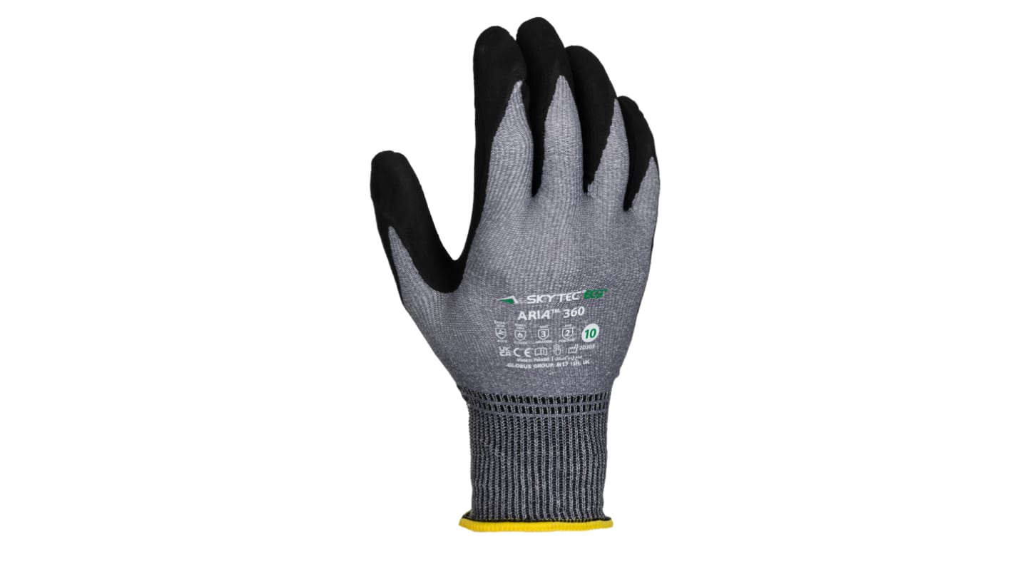 Skytec Aria 360 Black/Grey Work Gloves, Size 10, XL, Nitrile Coating