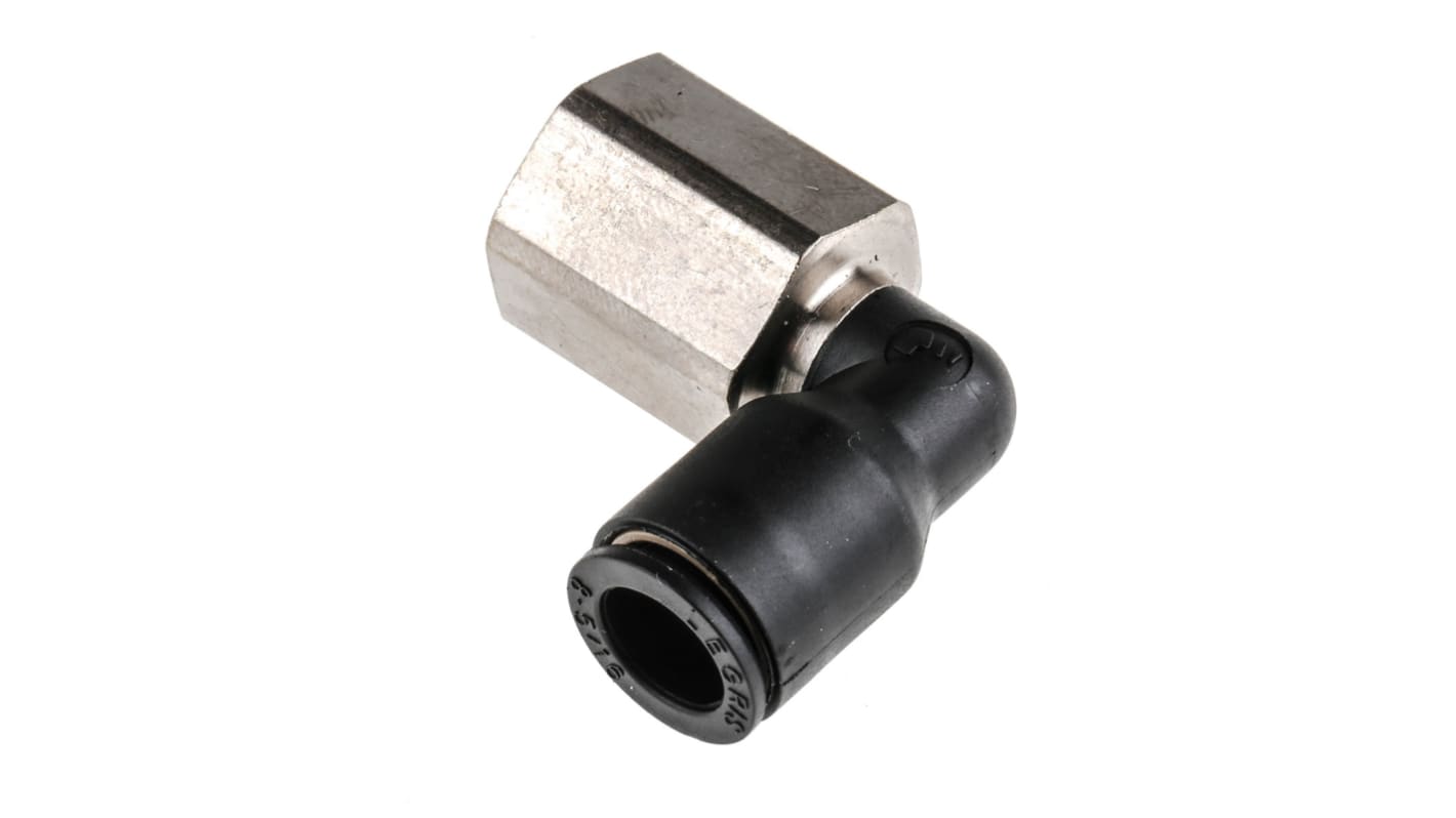 Legris LF3000 Series Elbow Threaded Adaptor, G 1/4 Female to Push In 8 mm, Threaded-to-Tube Connection Style