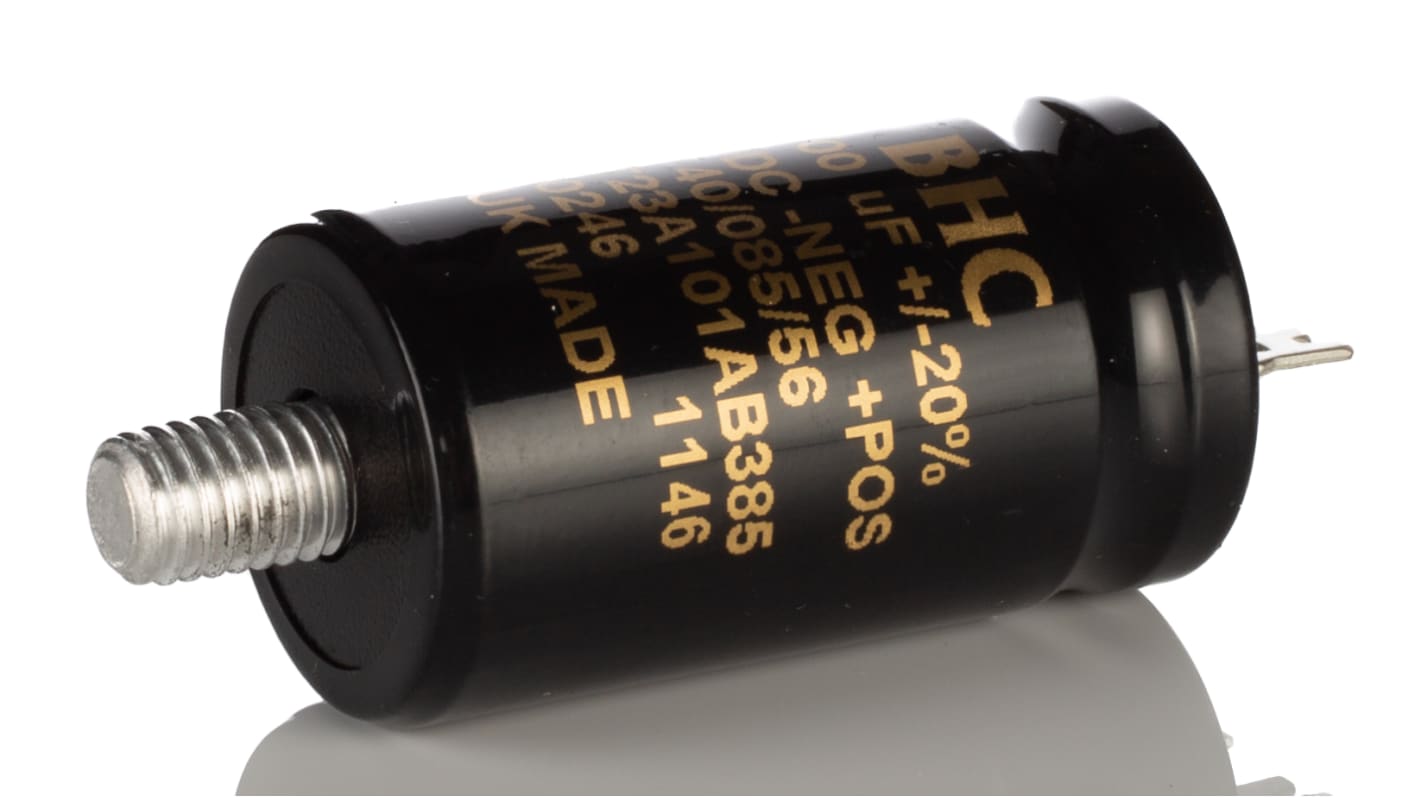 Condensatore KEMET, serie ALT23, 100μF, 385V cc, ±20%, +85°C, Perno di montaggio