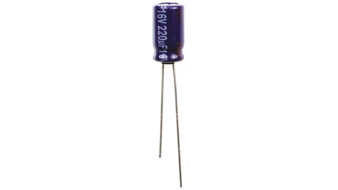 Panasonic M-A, THT Aluminium-Elektrolyt Kondensator 220μF ±20% / 16V dc, Ø 6.3mm x 11.2mm, +85°C