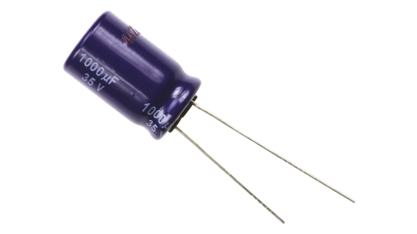 Condensador electrolítico Panasonic serie M-A, 1000μF, ±20%, 35V dc, Radial, Orificio pasante, 12.5 (Dia.) x 20mm, paso