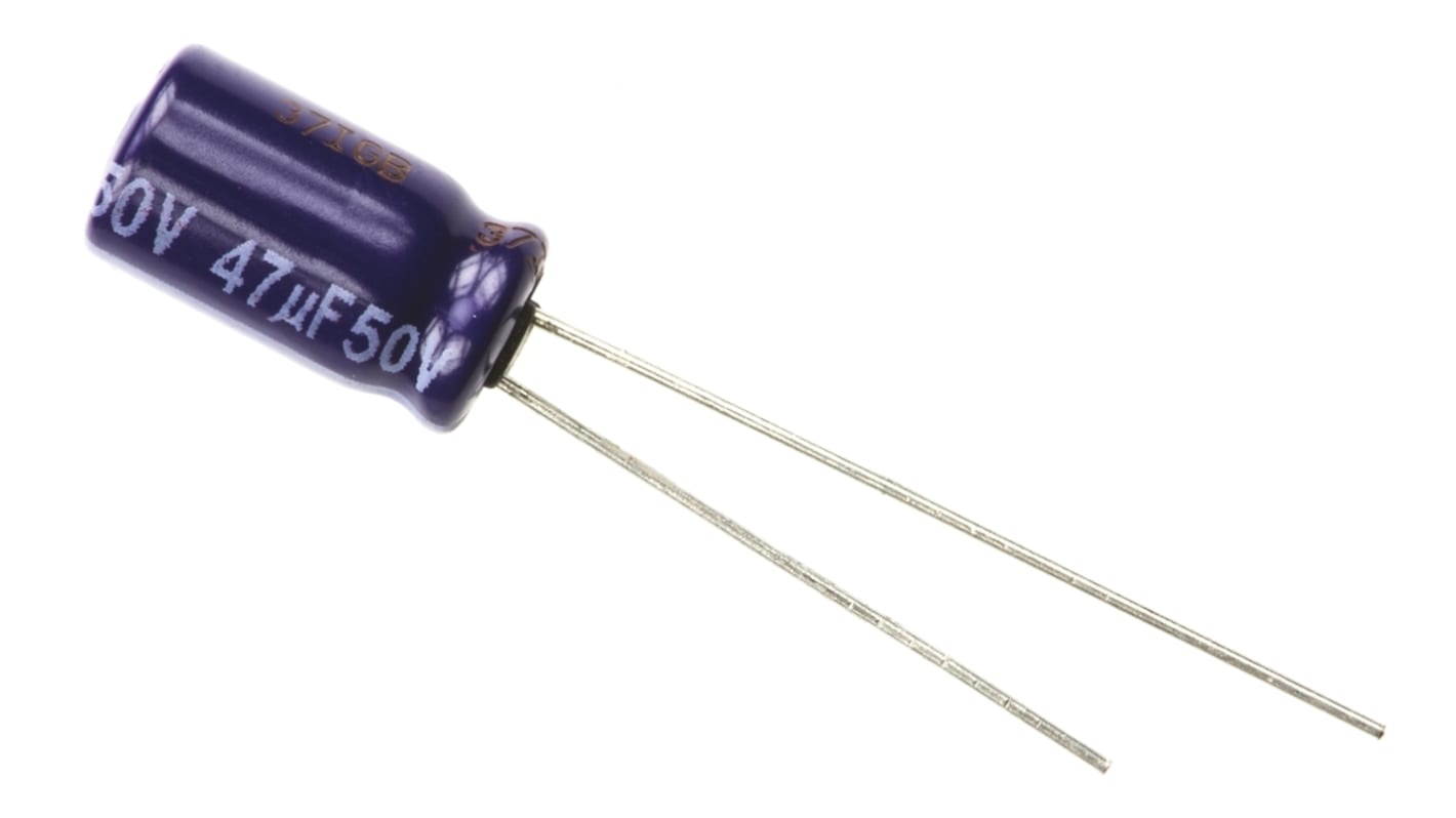 Panasonic M-A, THT Aluminium-Elektrolyt Kondensator 47μF ±20% / 50V dc, Ø 6.3mm x 11.2mm, +85°C