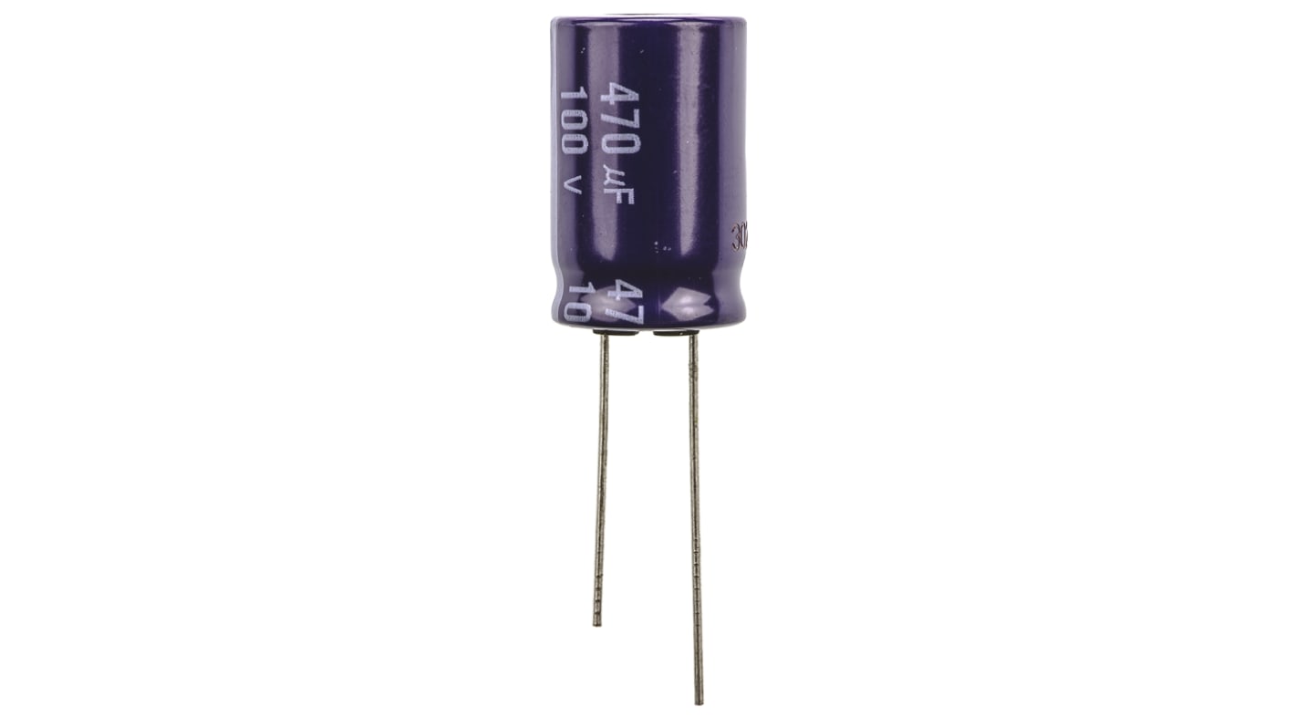 Panasonic M-A, THT Aluminium-Elektrolyt Kondensator 470μF ±20% / 100V dc, Ø 16mm x 25mm, +85°C