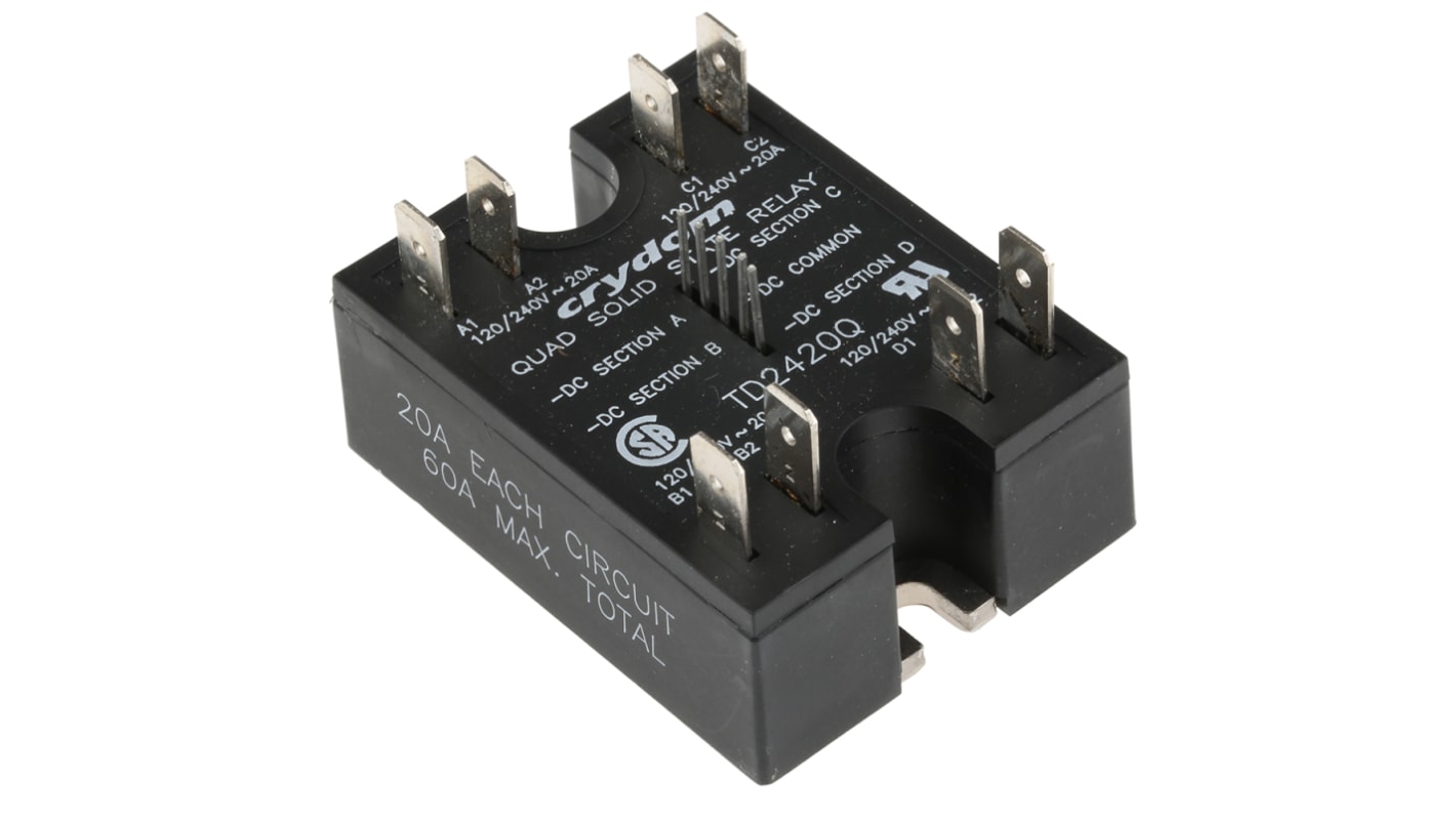 Relé de estado sólido Sensata Crydom Quad, control 4 → 15 Vdc, carga 24 → 280V ac, 20 A máx., montaje en