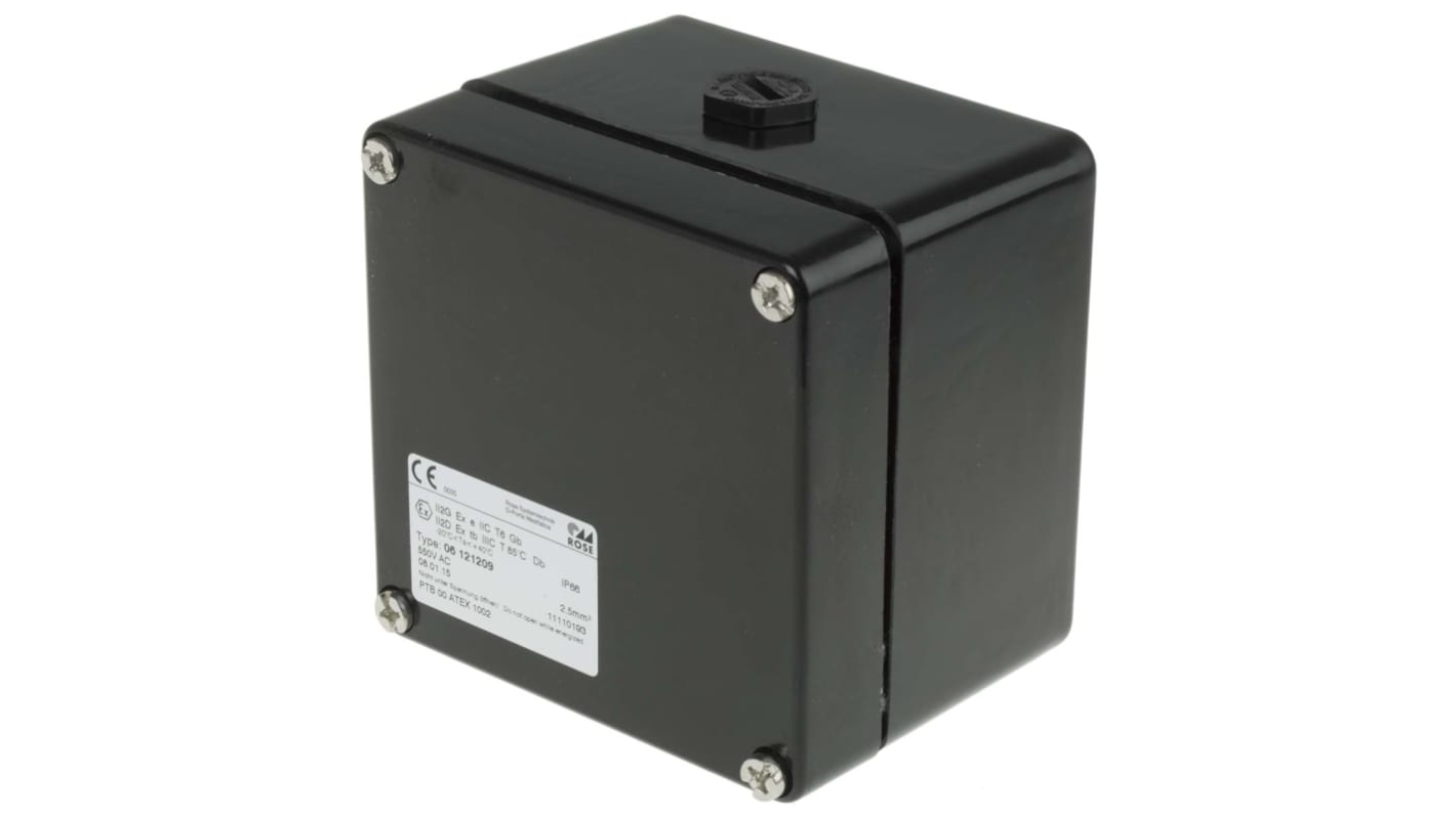 Rose Black Junction Box, IP66, 10 Terminals, ATEX, 122 x 120 x 90mm