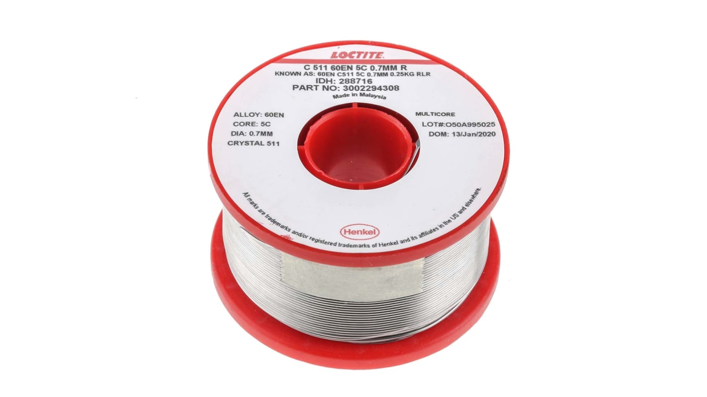288716 Multicore Wire, 0.7mm Lead solder, 183 → 188°C Melting Point RS