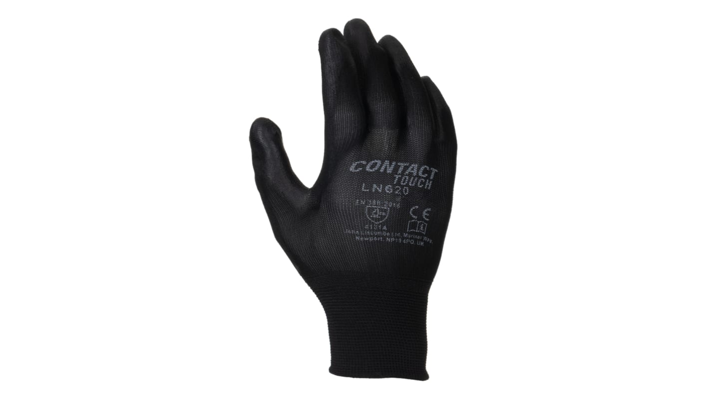 Liscombe Contact Touch Black Nylon Cut Resistant Work Gloves, Size 8, Polyurethane Coating