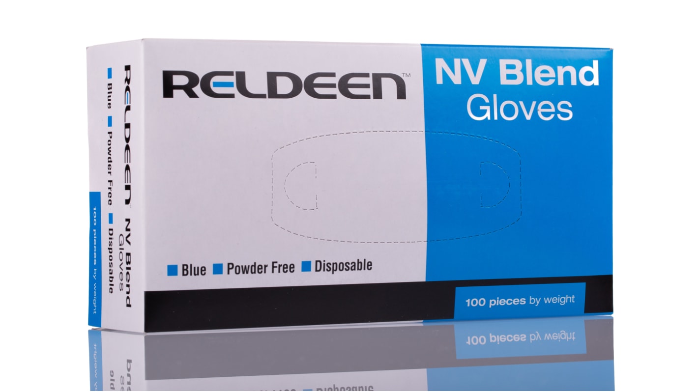 Guantes desechables Reldeen sin polvo de Vinilo Azul, talla 9, L, caja de 100 unidades