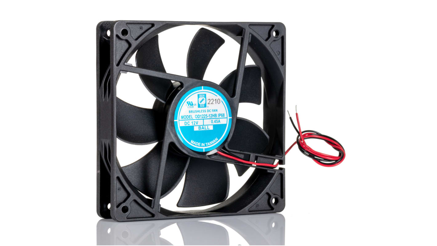 Ventilador Axial RS PRO de 120 x 120 x 25mm, 12 V dc, 5.4 ± 15%W, 3100rpm, caudal 120 ± 15%cfm, 42dB, IP68