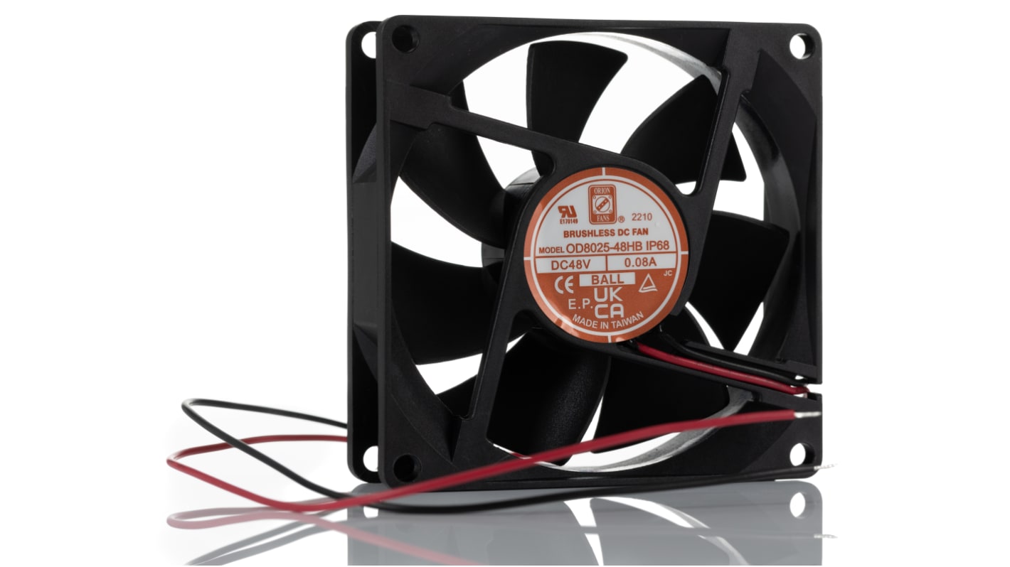 RS PRO Axial Fan, 48 V dc, DC Operation, 40 ± 15%cfm, 3.8 ± 15%W, 0.08 ± 15%A Max, IP68, 80 x 80 x 25mm