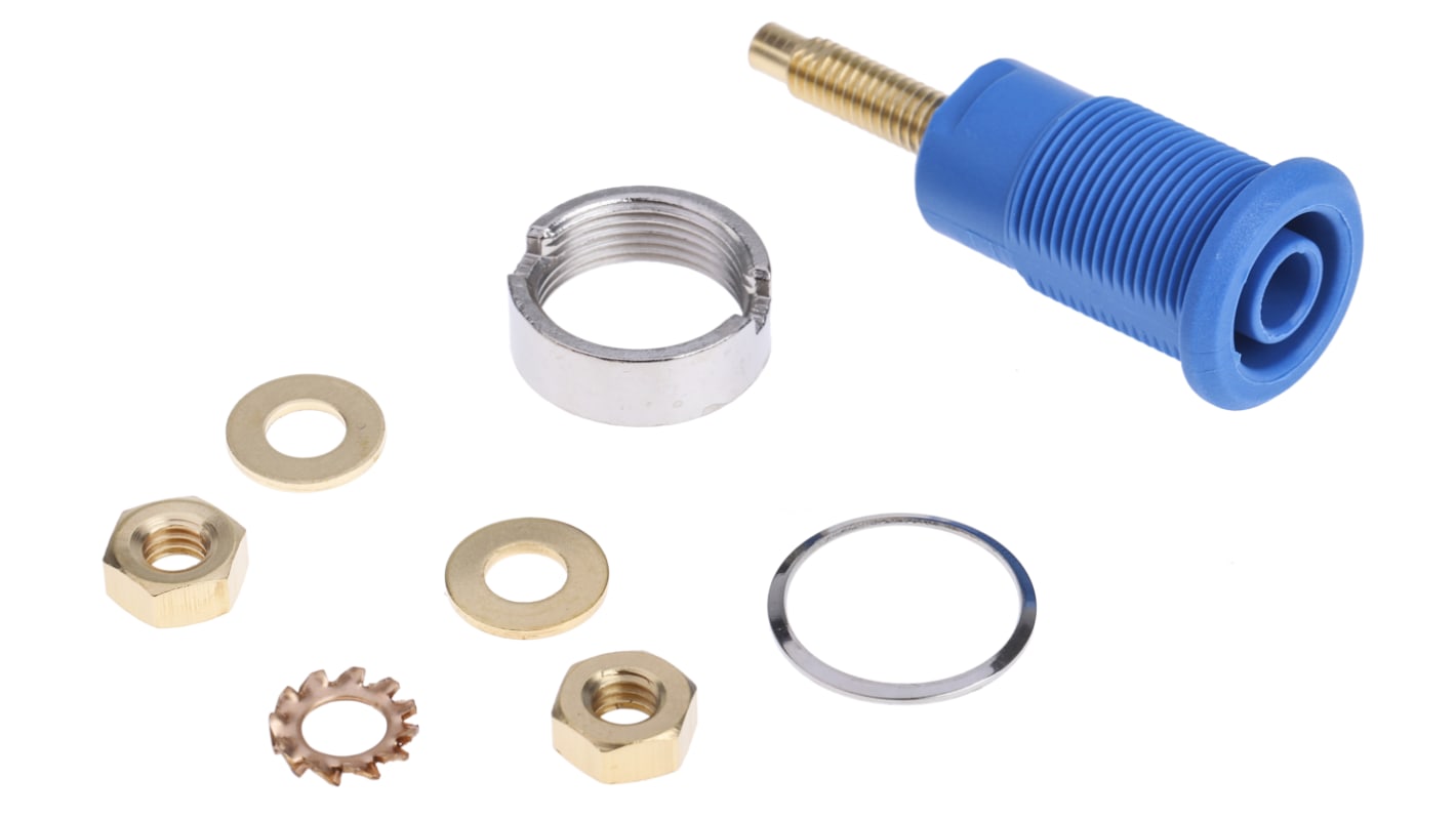 Staubli Blue Female Banana Socket, 4 mm Connector, Solder Termination, 32A, 1000V, Gold Plating